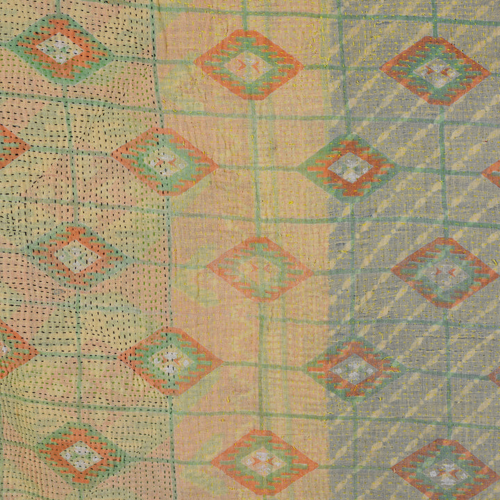 Detail From Vintage Bengali Kantha Throw | Indigo Antiques 