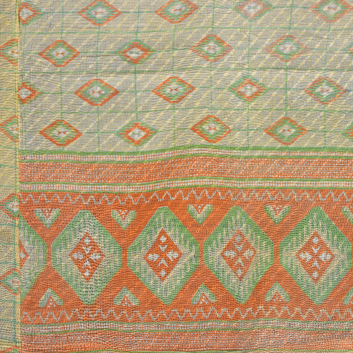 Detail From Vintage Bengali Kantha Throw | Indigo Antiques 