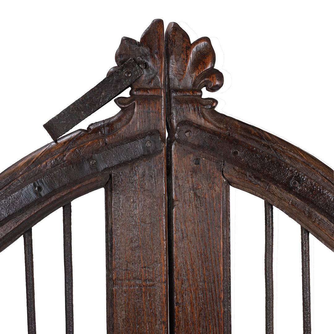 Central Latch Detail From Carved Teak Dog Gates From Gujarat With Floral And Sunburst Panels 19th Century