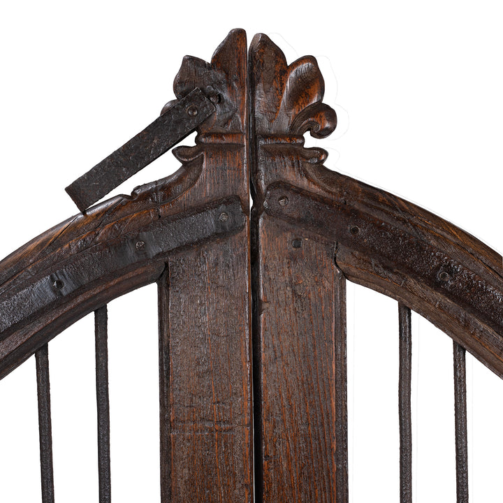 Central Latch Detail From Carved Teak Dog Gates From Gujarat With Floral And Sunburst Panels 19th Century
