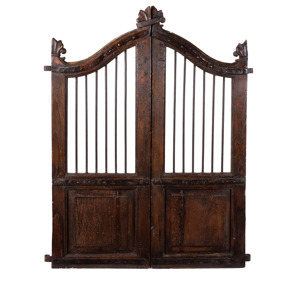 Back Of Carved Teak Dog Gates From Gujarat With Floral And Sunburst Panels 19th Century