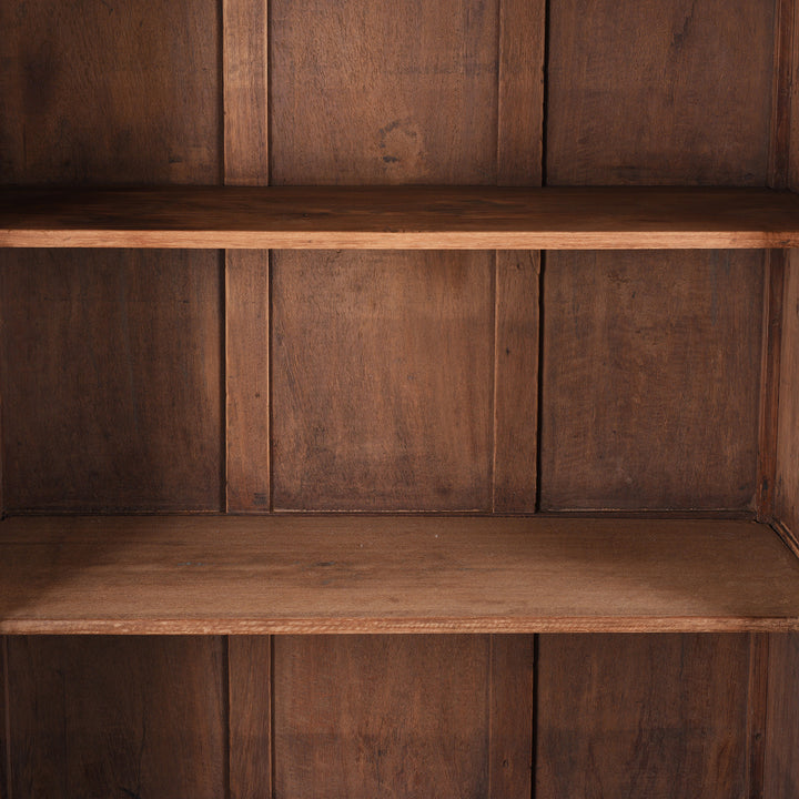Shelving Detail From Antique Anglo-Indian teak book cabinet from Gujarat, circa 1910, with glazed doors and three interior shelves