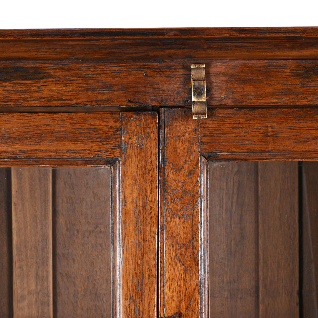 Latch Detail From Antique Anglo-Indian teak book cabinet from Gujarat, circa 1910, with glazed doors and three interior shelves
