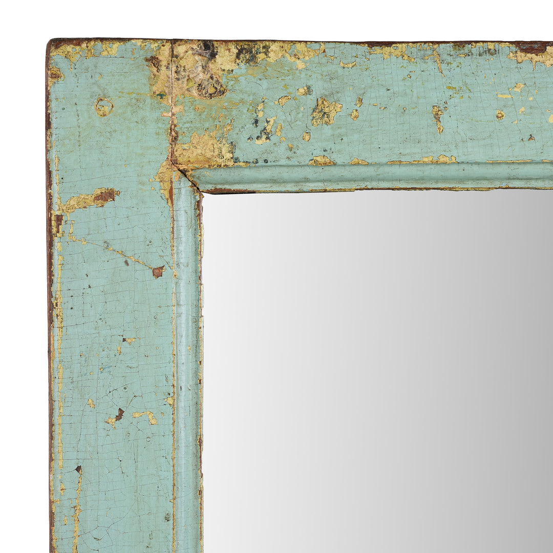 Corner Detail From Green Painted Indian Mirror | Indigo Antiques