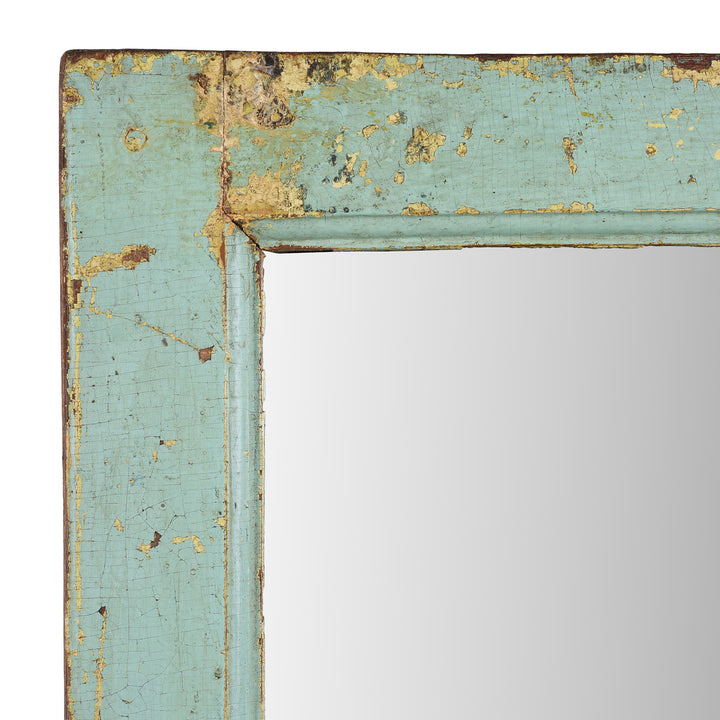 Corner Detail From Green Painted Indian Mirror | Indigo Antiques