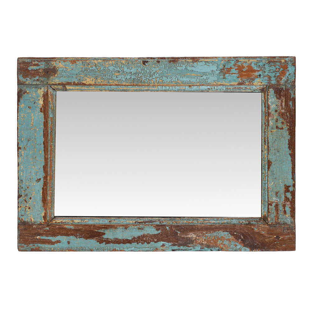 Landscape View Of Old Green Painted Teak Mirror | Indigo Antiques