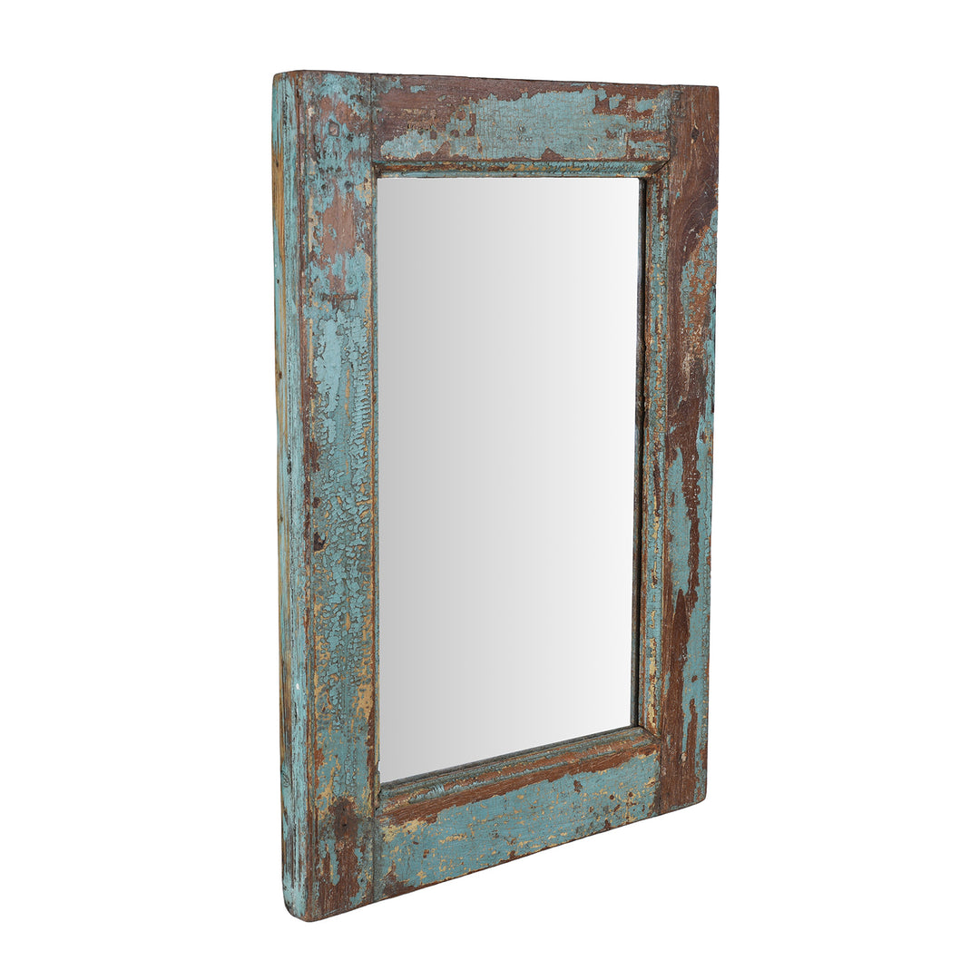Depth View Of Old Green Painted Teak Mirror | Indigo Antiques