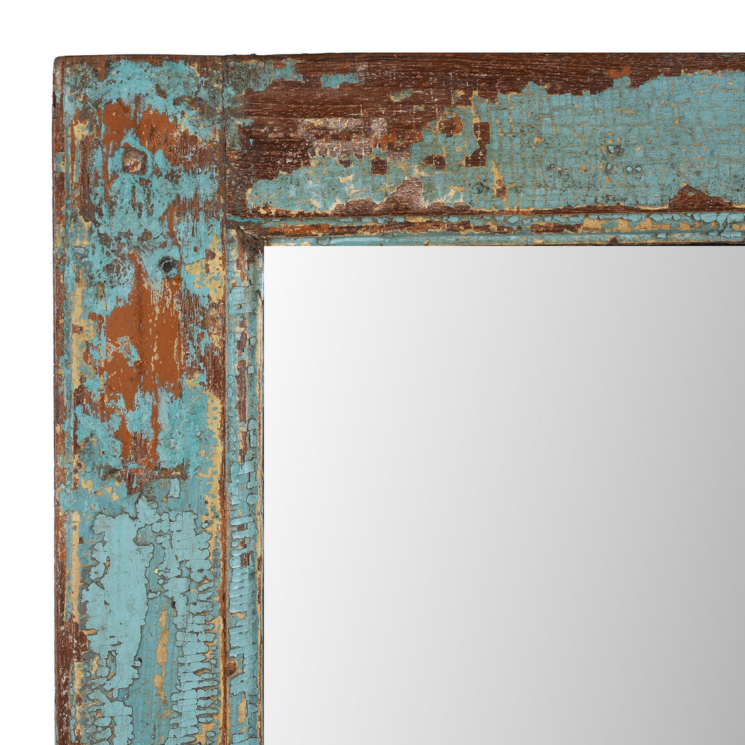 Corner Detail From Old Green Painted Teak Mirror | Indigo Antiques