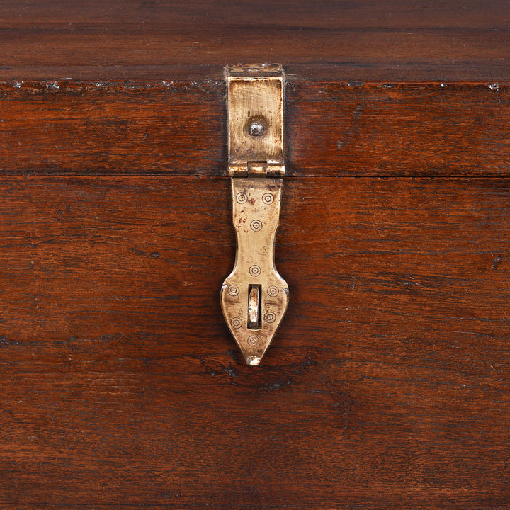 Latch Detail From Antique Indian Brass Bound Teak Military Chest | Indigo Antiques