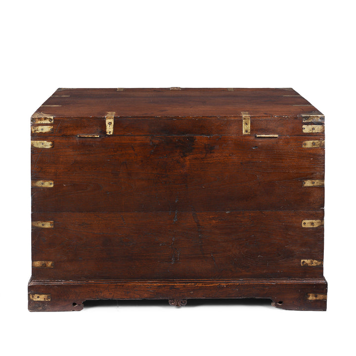 Back Of Antique Indian Brass Bound Teak Military Chest | Indigo Antiques