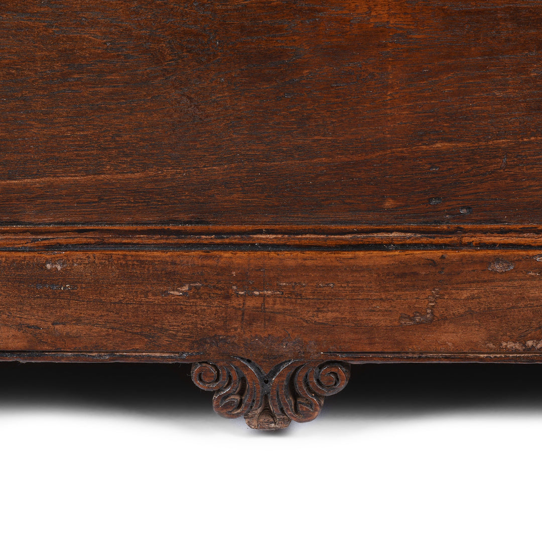 Carving Detail From Antique Indian Brass Bound Teak Military Chest | Indigo Antiques