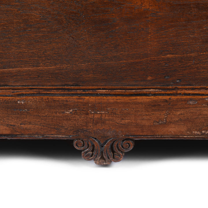 Carving Detail From Antique Indian Brass Bound Teak Military Chest | Indigo Antiques