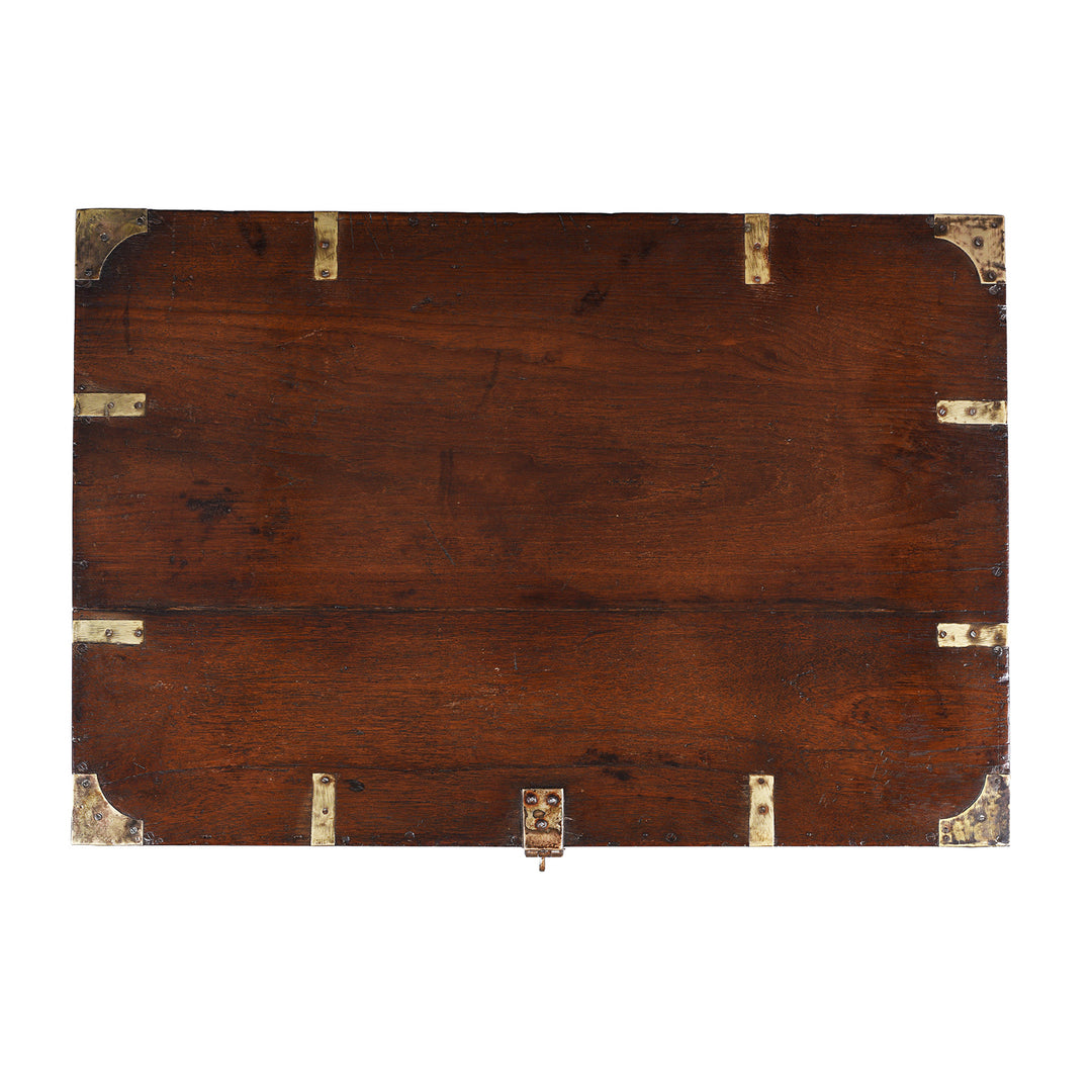 Top Down View Of Antique Indian Brass Bound Teak Military Chest | Indigo Antiques