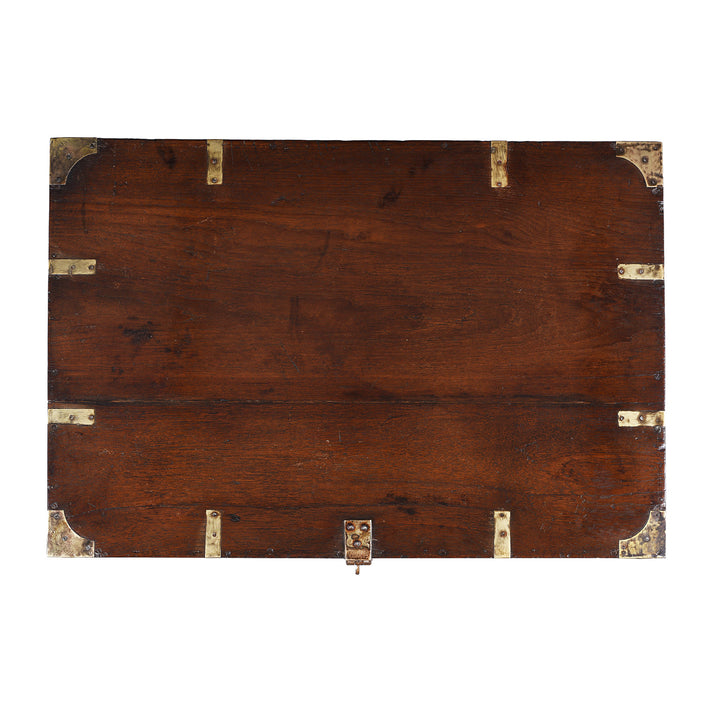Top Down View Of Antique Indian Brass Bound Teak Military Chest | Indigo Antiques