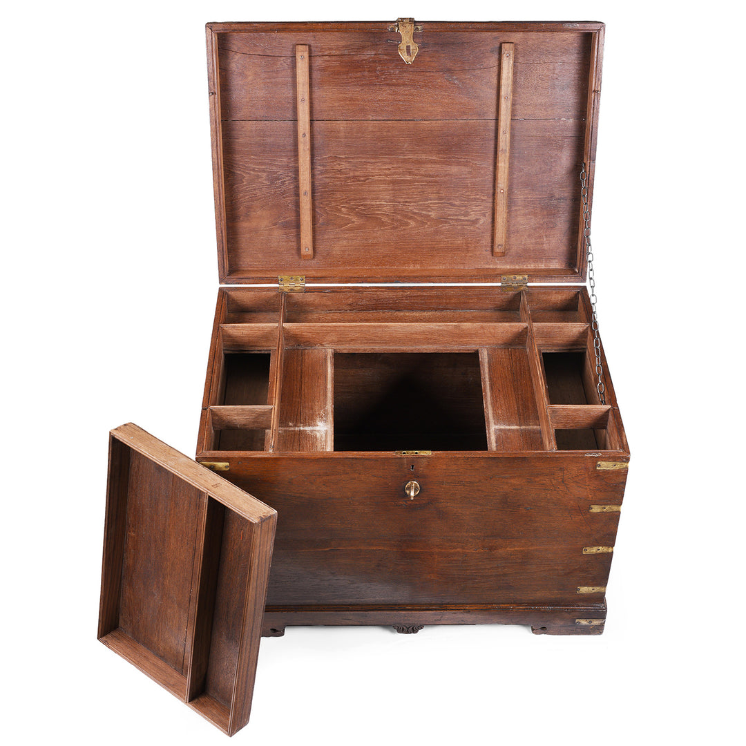 Compartment View Of Antique Indian Brass Bound Teak Military Chest | Indigo Antiques