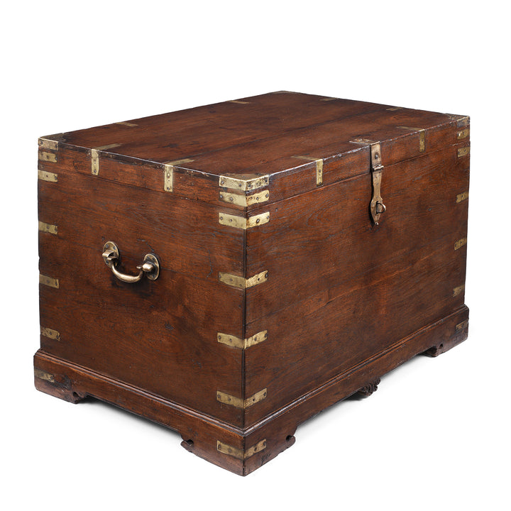 Angled VIew Of Antique Indian Brass Bound Teak Military Chest | Indigo Antiques