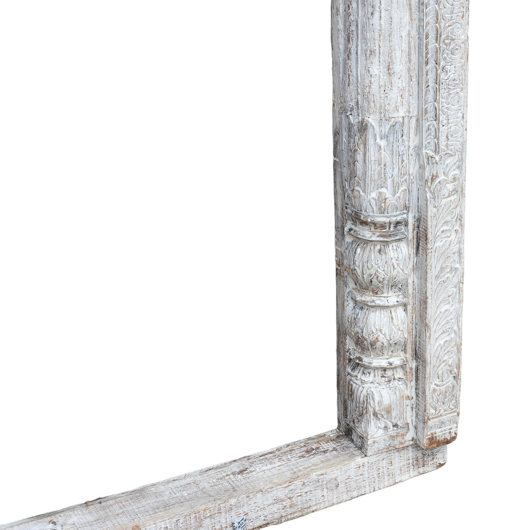 Base Carving From Hand-Carved Bleached Rosewood Archway With Jali Panel And Mughal-Style Detailing From 19th Century Punjab