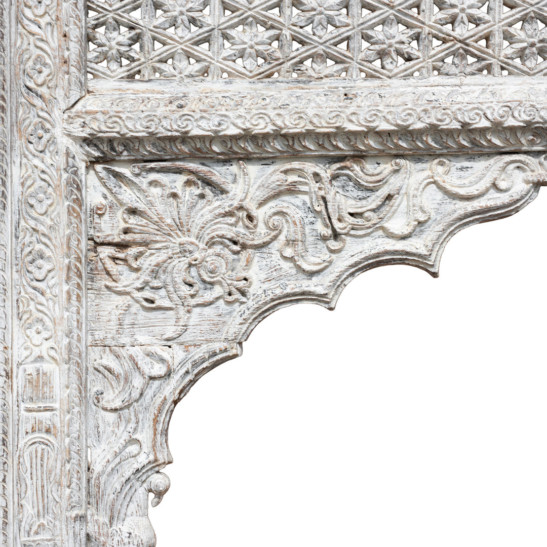 Carving Detail From Hand-Carved Bleached Rosewood Archway With Jali Panel And Mughal-Style Detailing From 19th Century Punjab
