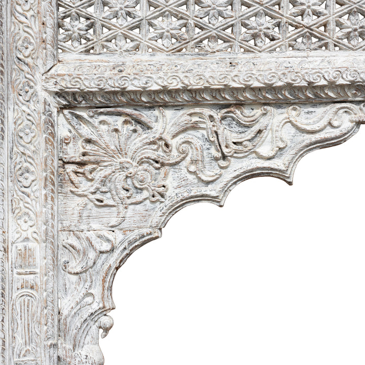 Carving Detail From Hand-Carved Bleached Rosewood Archway With Jali Panel And Mughal-Style Detailing From 19th Century Punjab