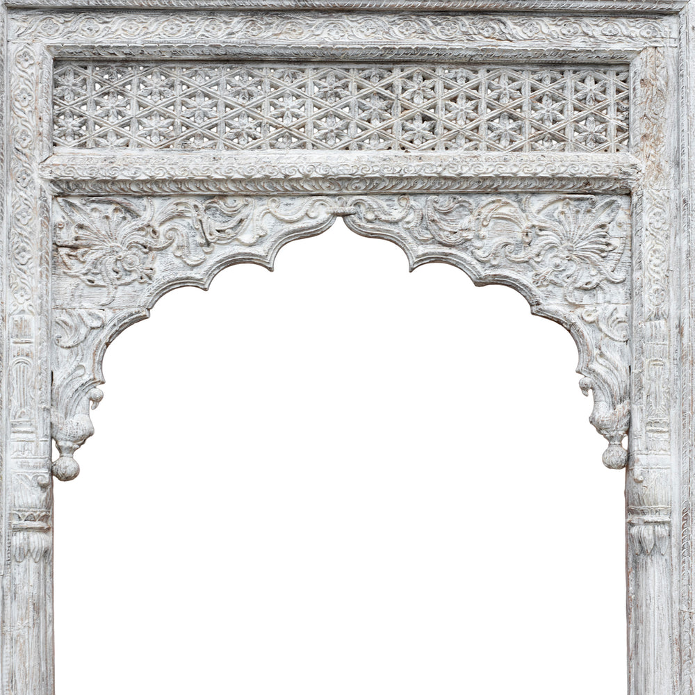 Archway Detail From Hand-Carved Bleached Rosewood Archway With Jali Panel And Mughal-Style Detailing From 19th Century Punjab