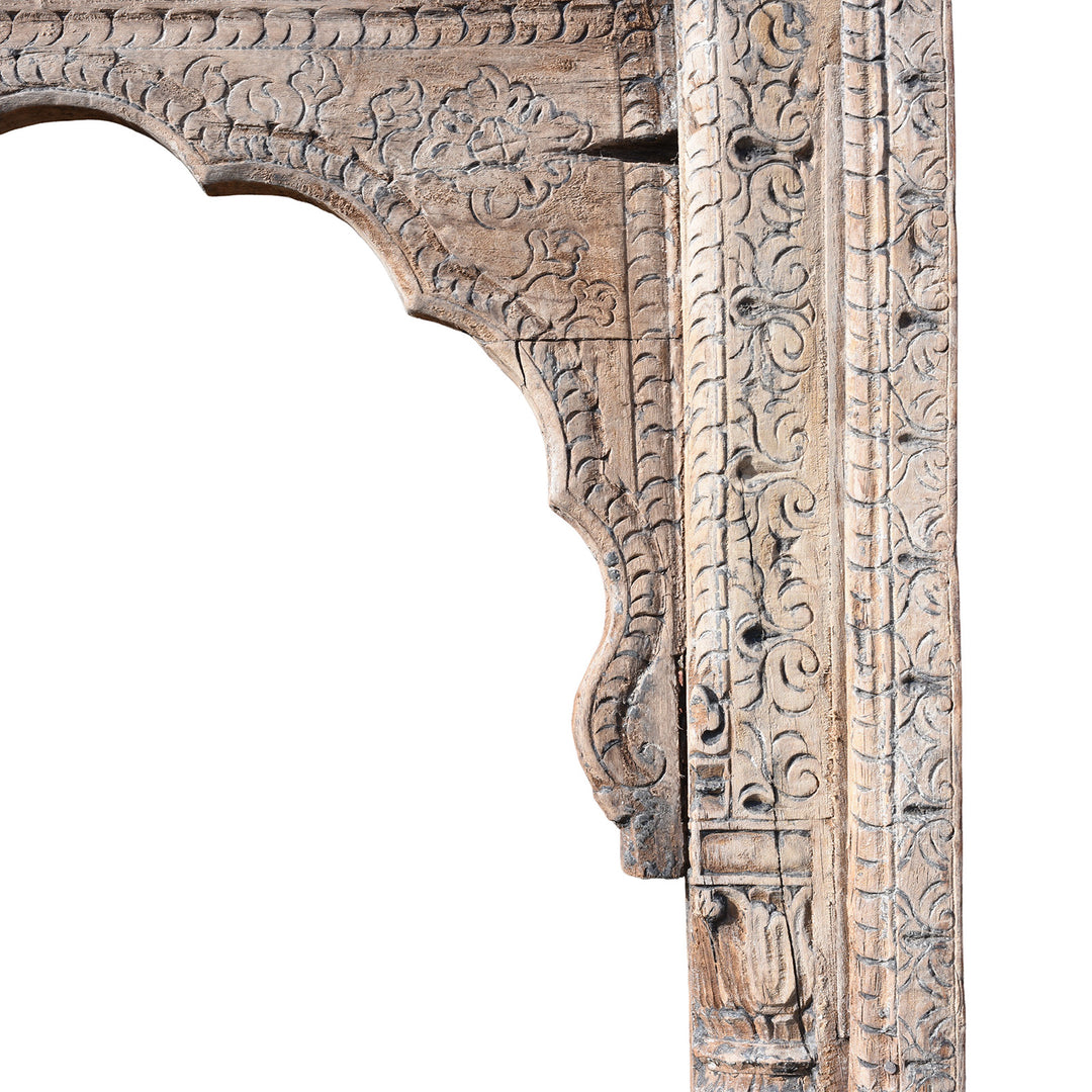 Carving Detail From 19th Century Carved Wooden Mughal Archway From Punjab With Intricate Floral And Geometric Detailing