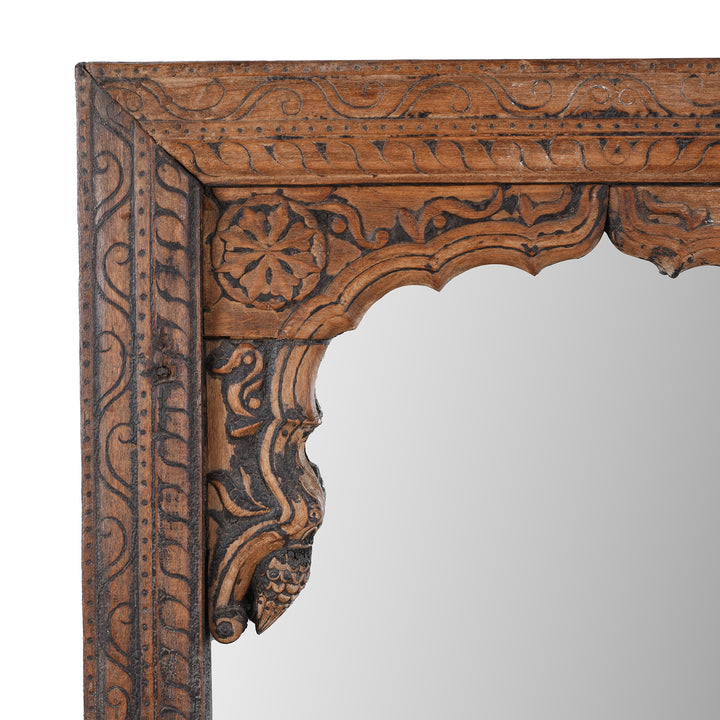 Corner Detail From Antique Indian Mirror Made From An Old Teak Window | Indigo Antiques