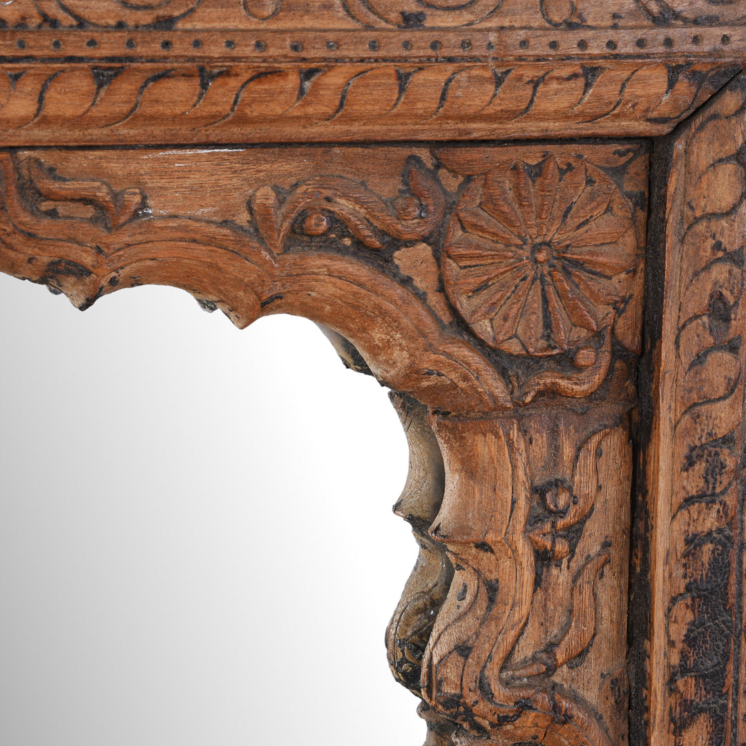 Carving Detail From Antique Indian Mirror Made From An Old Teak Window | Indigo Antiques