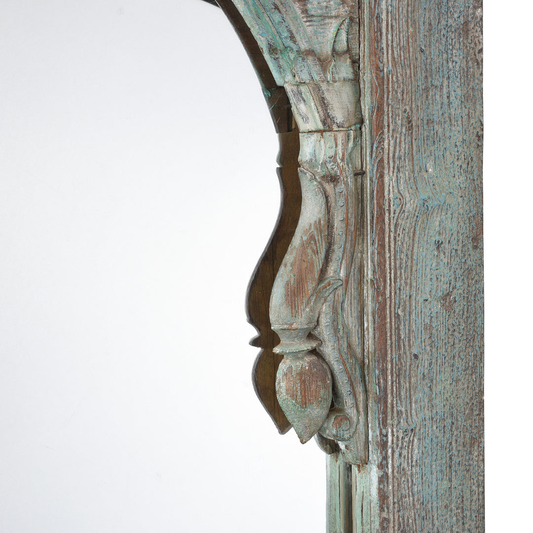 Detail From Antique Indian Blue Painted Teak Window Arch Mirror | Indigo Antiques