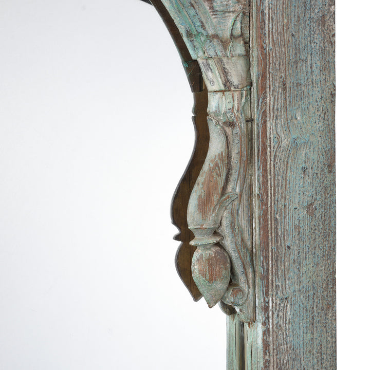 Detail From Antique Indian Blue Painted Teak Window Arch Mirror | Indigo Antiques