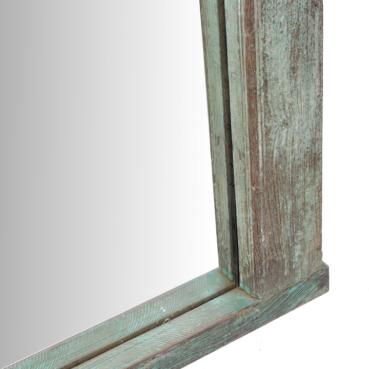Frame Depth Detail From Antique Indian Blue Painted Teak Window Arch Mirror | Indigo Antiques
