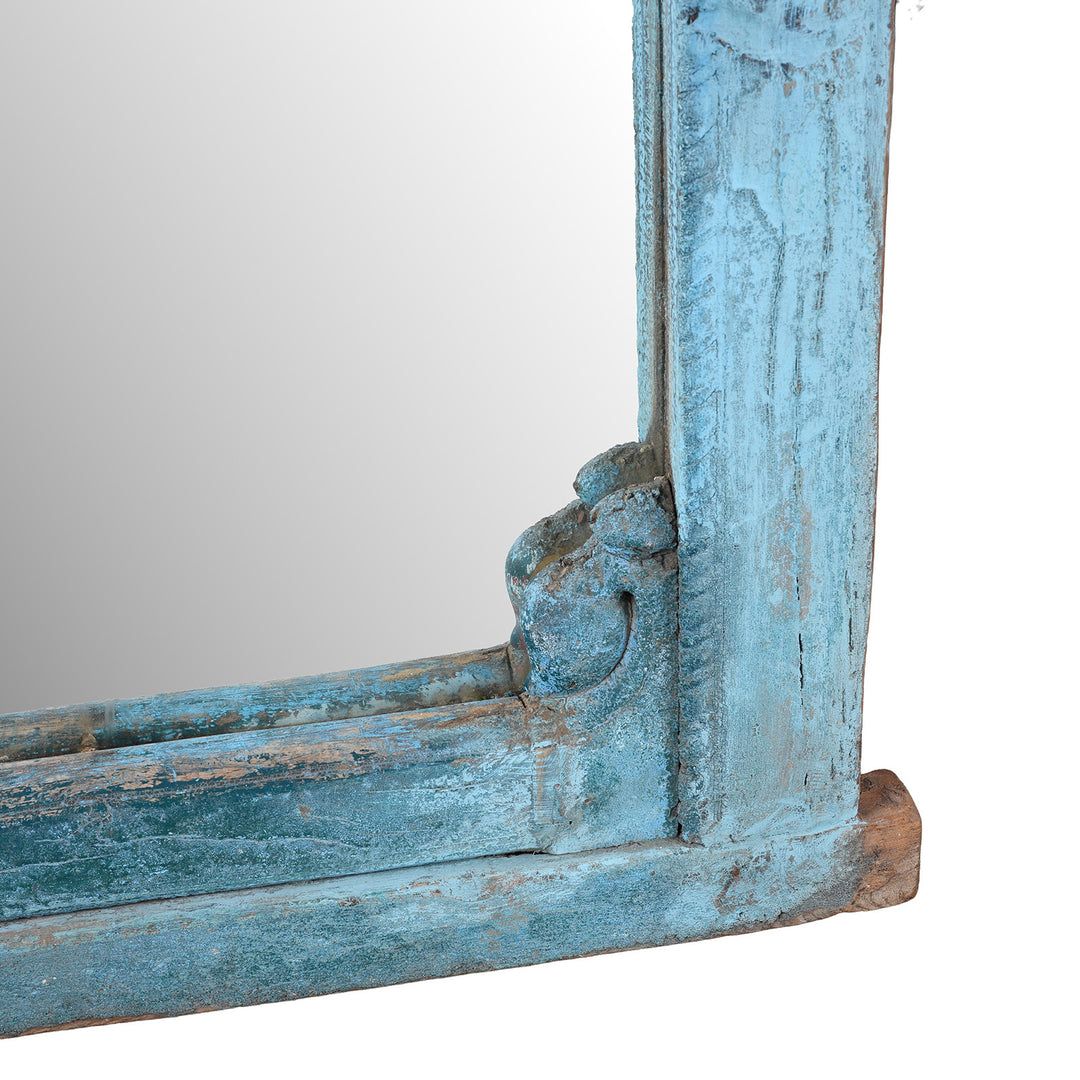 Corner Carving Detail From Indian Mirror Made From An Old Teak Window | Indigo Antiques