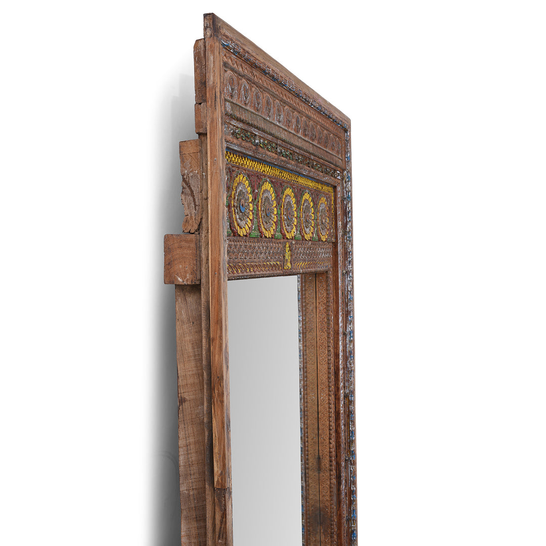 Frame Depth Detail From Antique Indian Teak Mirror With Carved Ganesh And Floral Motifs