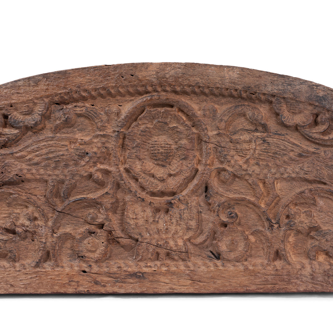 Carving Detail From Carved Teak Gujarati Lintel With Floral Motifs And Peacocks