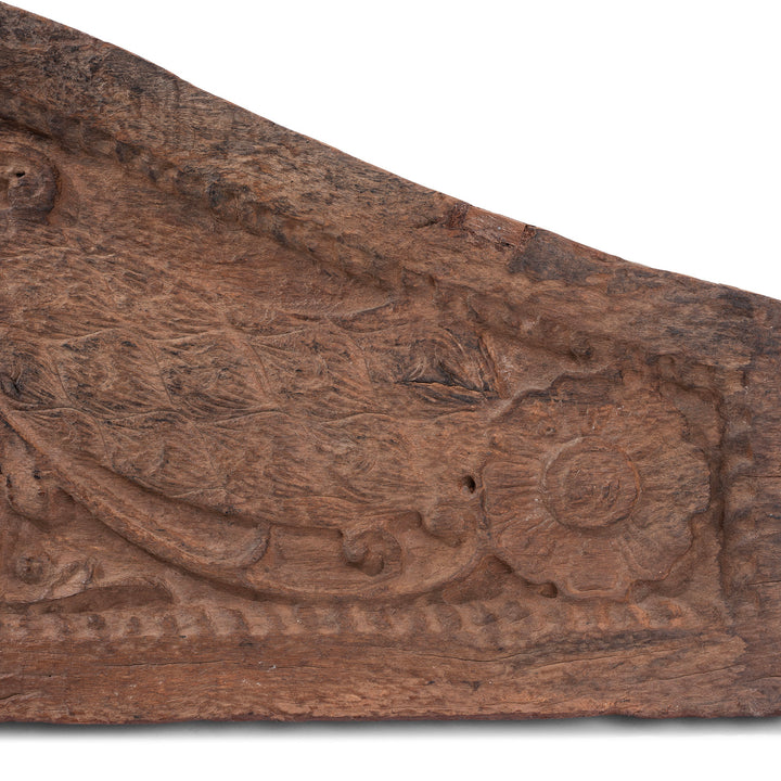 Carving Detail From Carved Teak Gujarati Lintel With Floral Motifs And Peacocks
