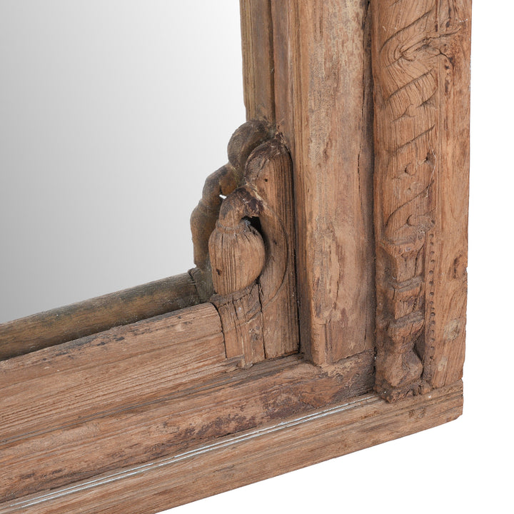 Frame Carving Detail From Carved Roheda Wood Mirror From Shekhawati Rajasthan With Mughal Arch And Floral Detailing