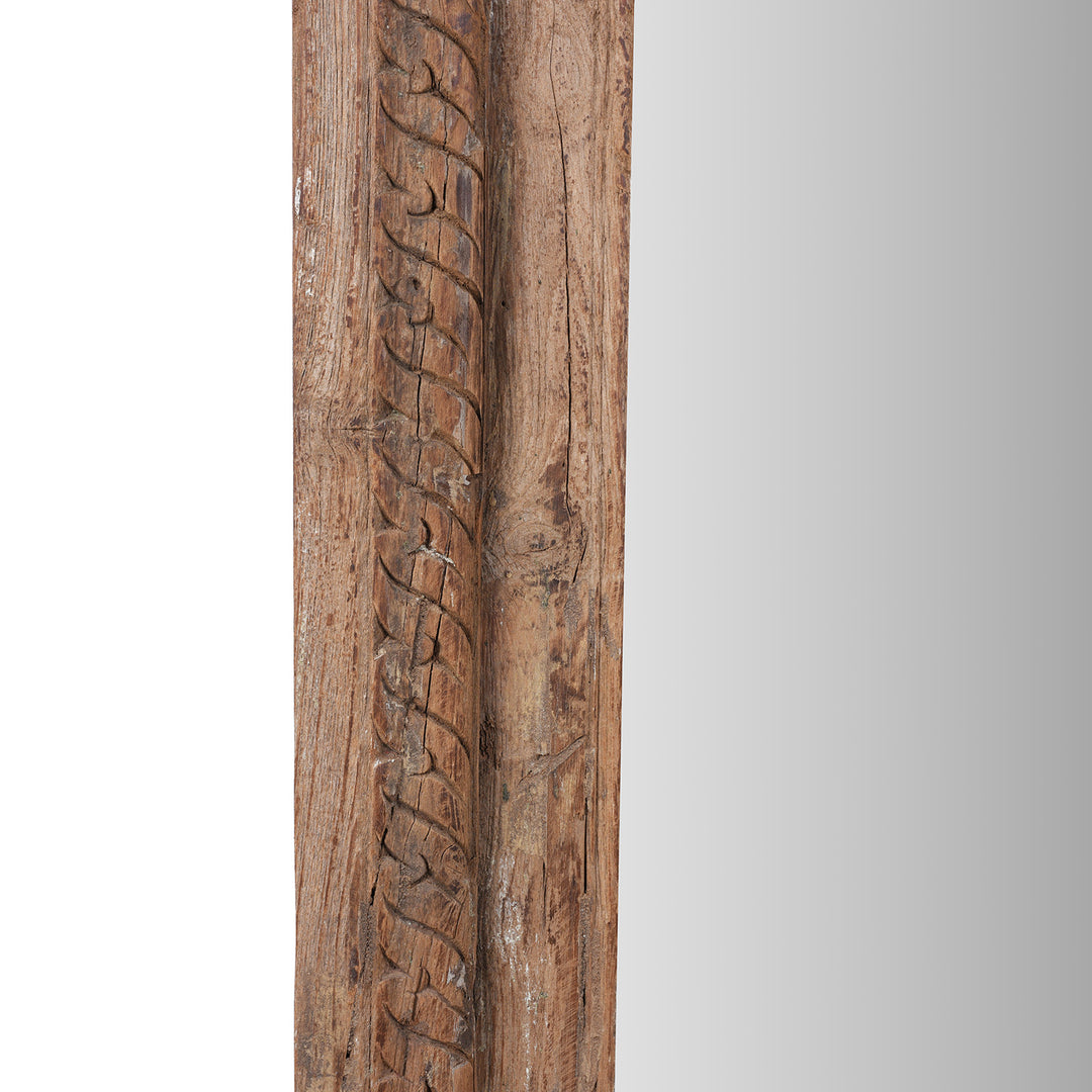 Frame Detail From Carved Roheda Wood Mirror From Shekhawati Rajasthan With Mughal Arch And Floral Detailing