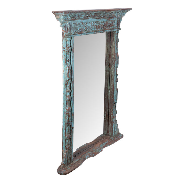 Painted Mirror Made From An Old Teak Window - 19th Century
