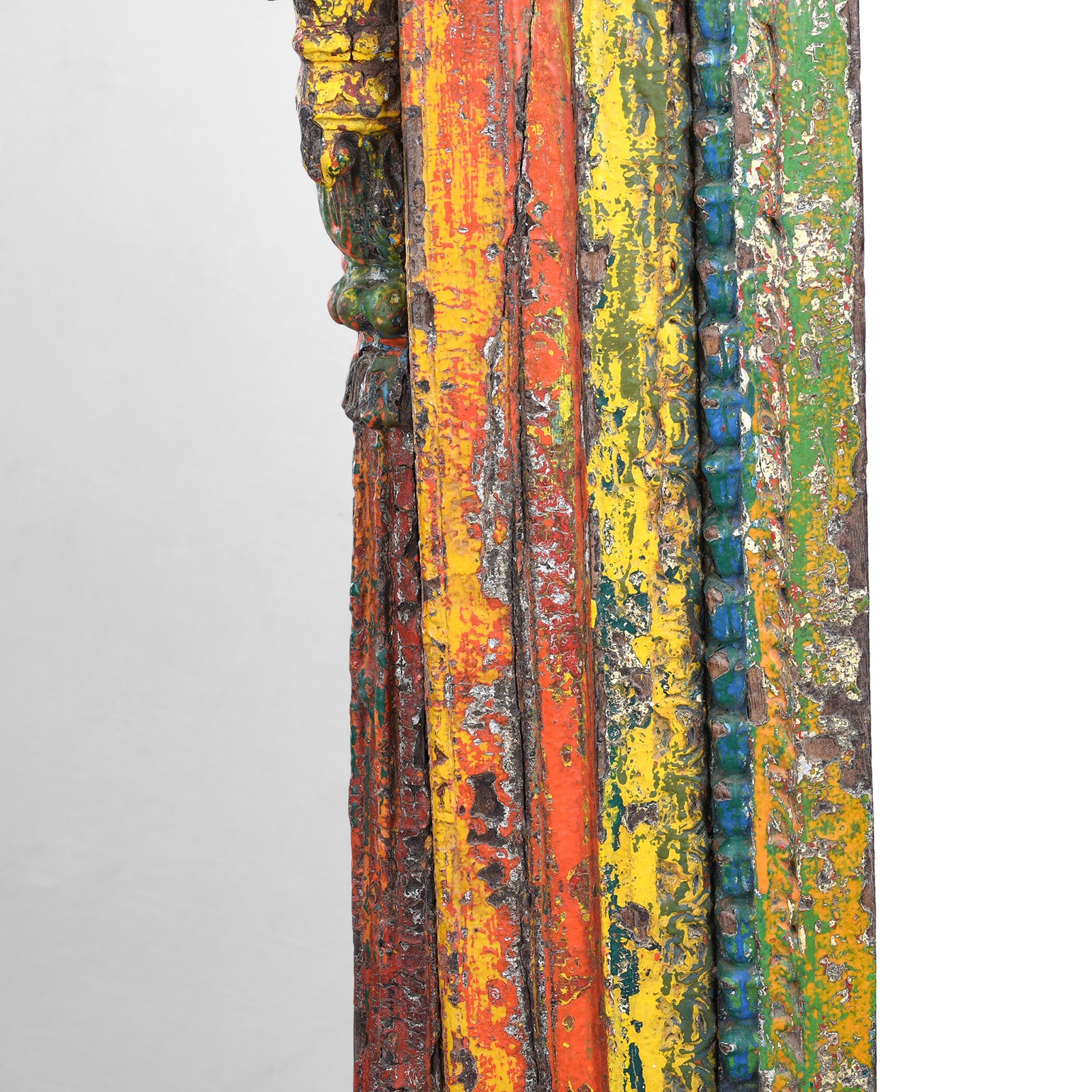 Frame Paintowrk Detail From Antique Teak Mirror With Carved Pillars And Mughal Arch From Andhra Pradesh India