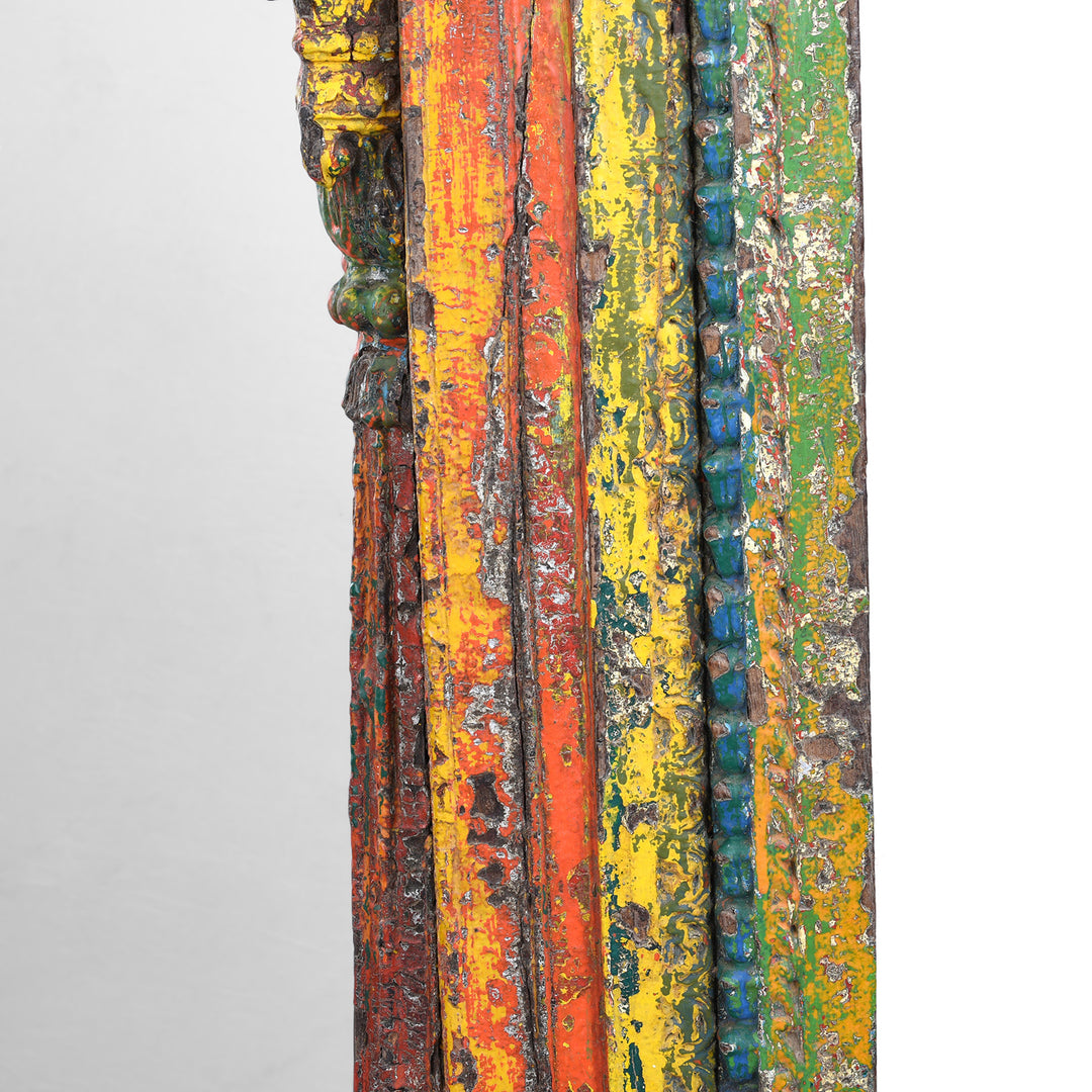 Frame Paintowrk Detail From Antique Teak Mirror With Carved Pillars And Mughal Arch From Andhra Pradesh India