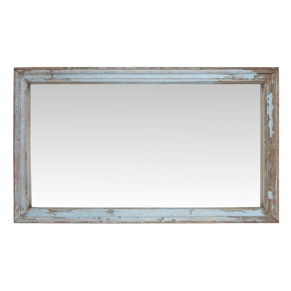 Landscape View Of Blue Painted Mirror Made From Reclaimed Teak | Indigo Antiques