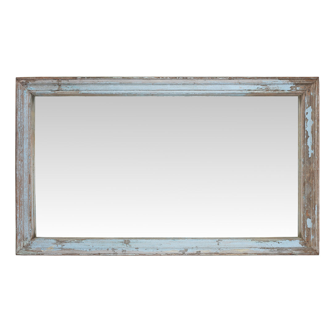 Landscape View Of Blue Painted Mirror Made From Reclaimed Teak | Indigo Antiques