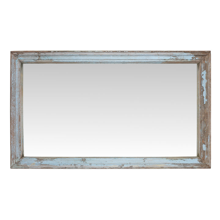 Landscape View Of Blue Painted Mirror Made From Reclaimed Teak | Indigo Antiques