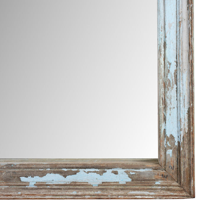 Corner Detail From Blue Painted Mirror Made From Reclaimed Teak | Indigo Antiques