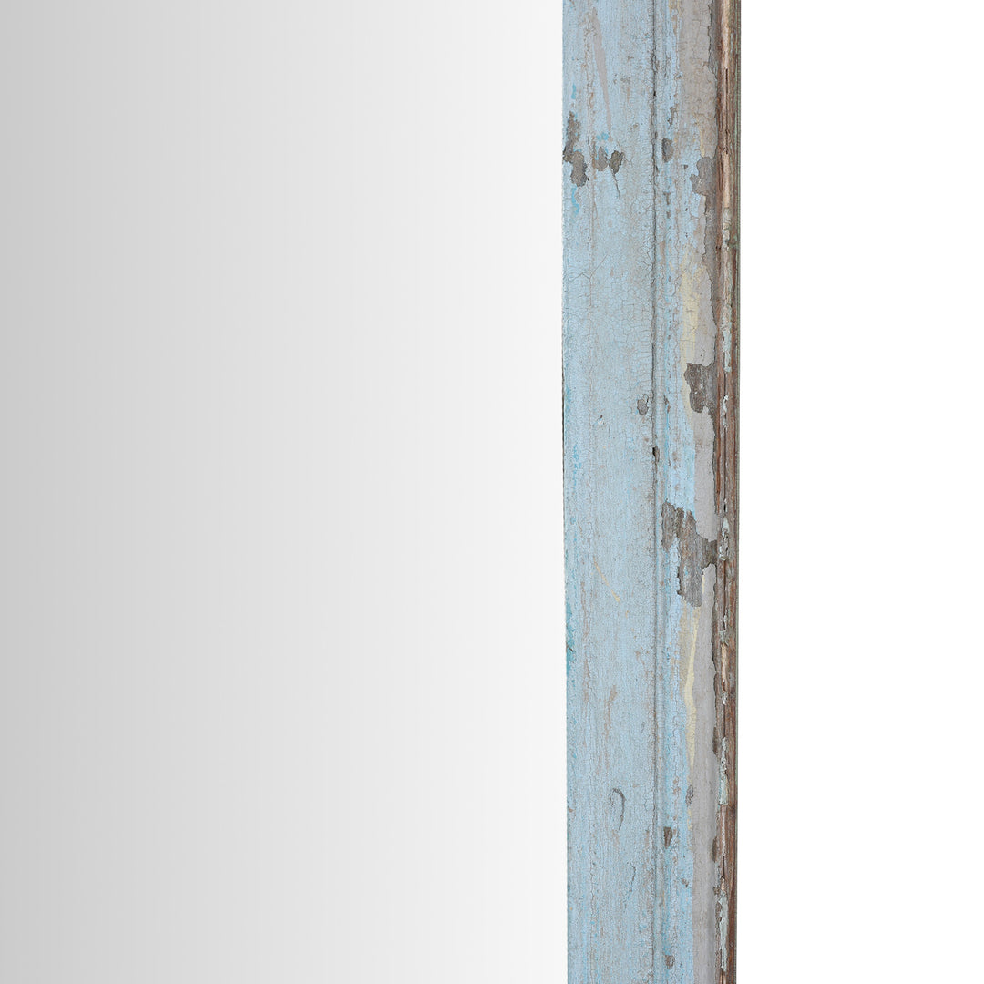 Frame Detail From Blue Painted Mirror Made From Reclaimed Teak | Indigo Antiques