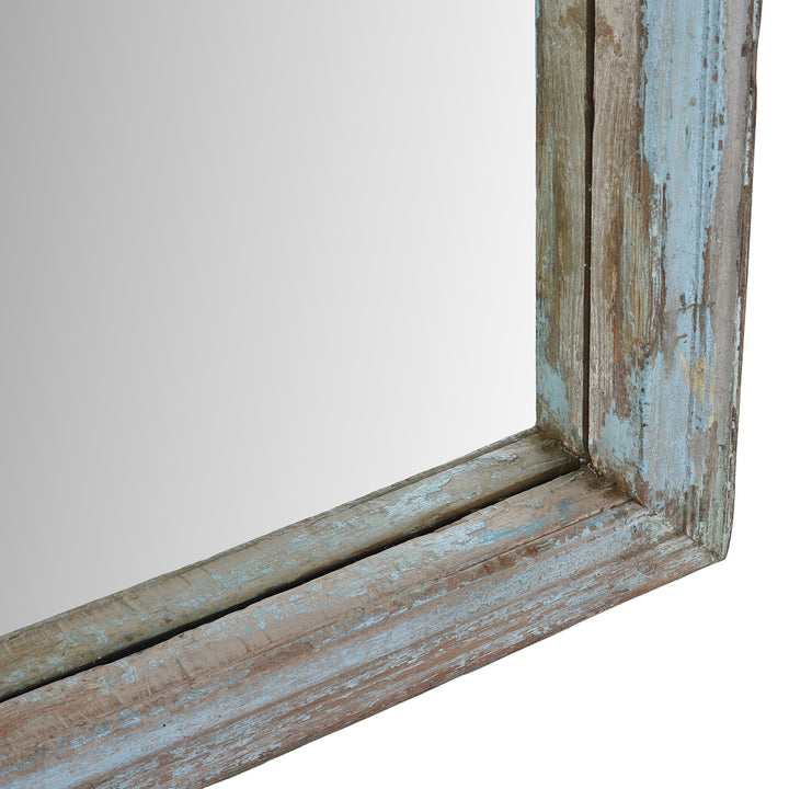 Depth Detail From Blue Painted Mirror Made From Reclaimed Teak | Indigo Antiques
