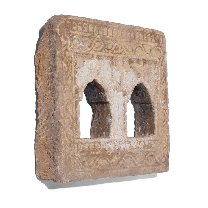 Angled VIew Of Antique Indian Stone Lamp Niche From Jaisalmer | Indigo Antiques