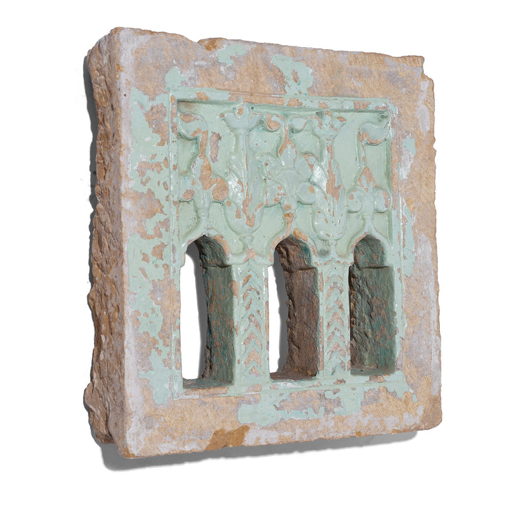 Angled VIew Of 3 Way Stone Lamp Niche from Jaisalmer- 19thC | Indigo Antiques