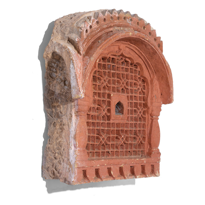 Angled View Of Antique Indian Stone Jali Lamp Niche | Indigo Antiques