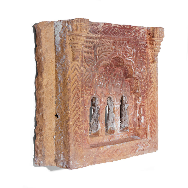 Angled View Of Old 3 Way Stone Lamp Niche From Jaisalmer | Indigo Antiques