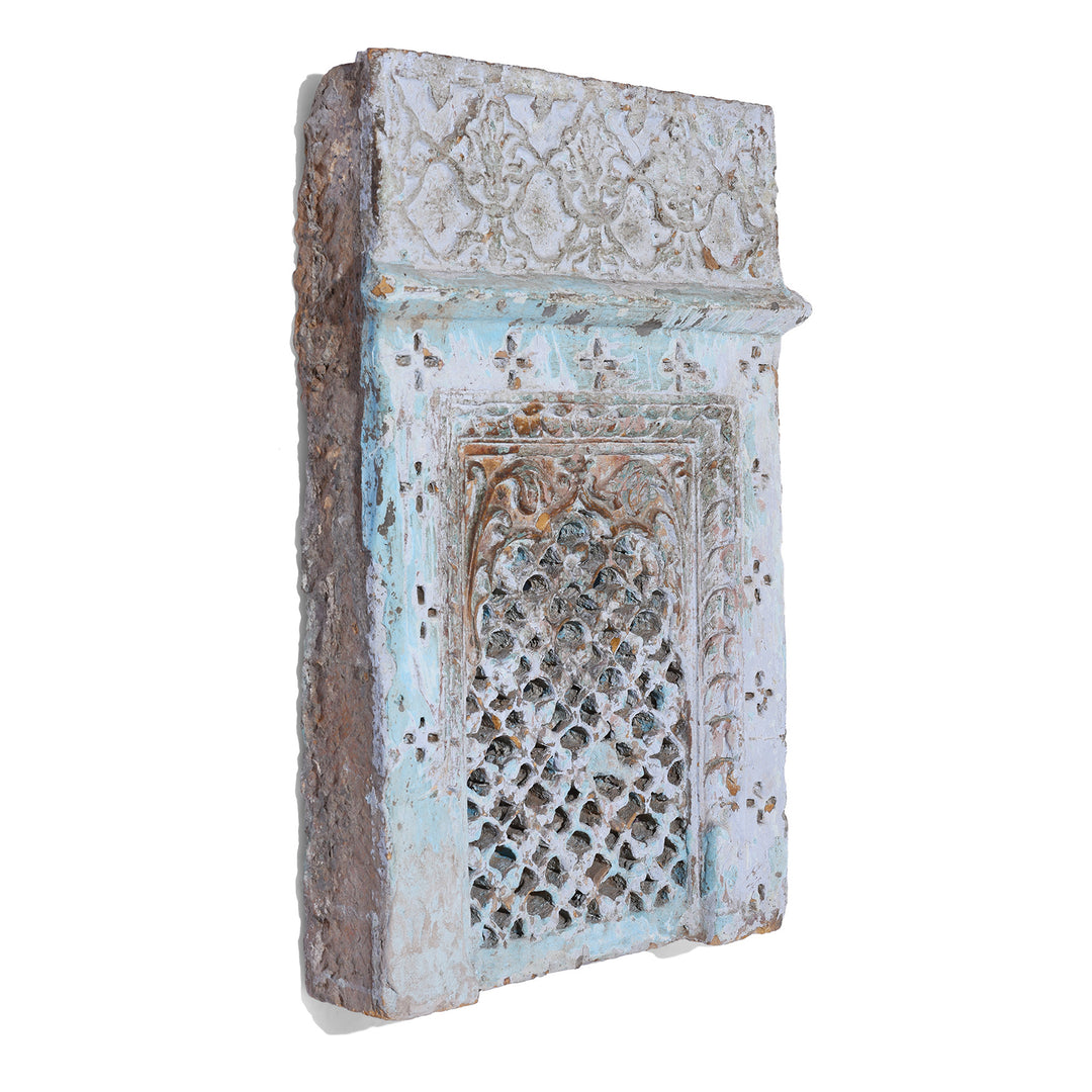 Angled VIew Of Antique Indian Carved Stone Jali Panel | Indigo Antiques